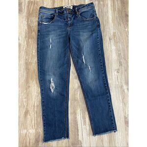 Monkey Ride Jeans Mid Rise Ankle Crop Raw Hem Distressed Women’s Junior’s Sz 7